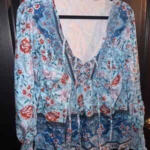 Floral Bohemian Women's Top - Blue and Red